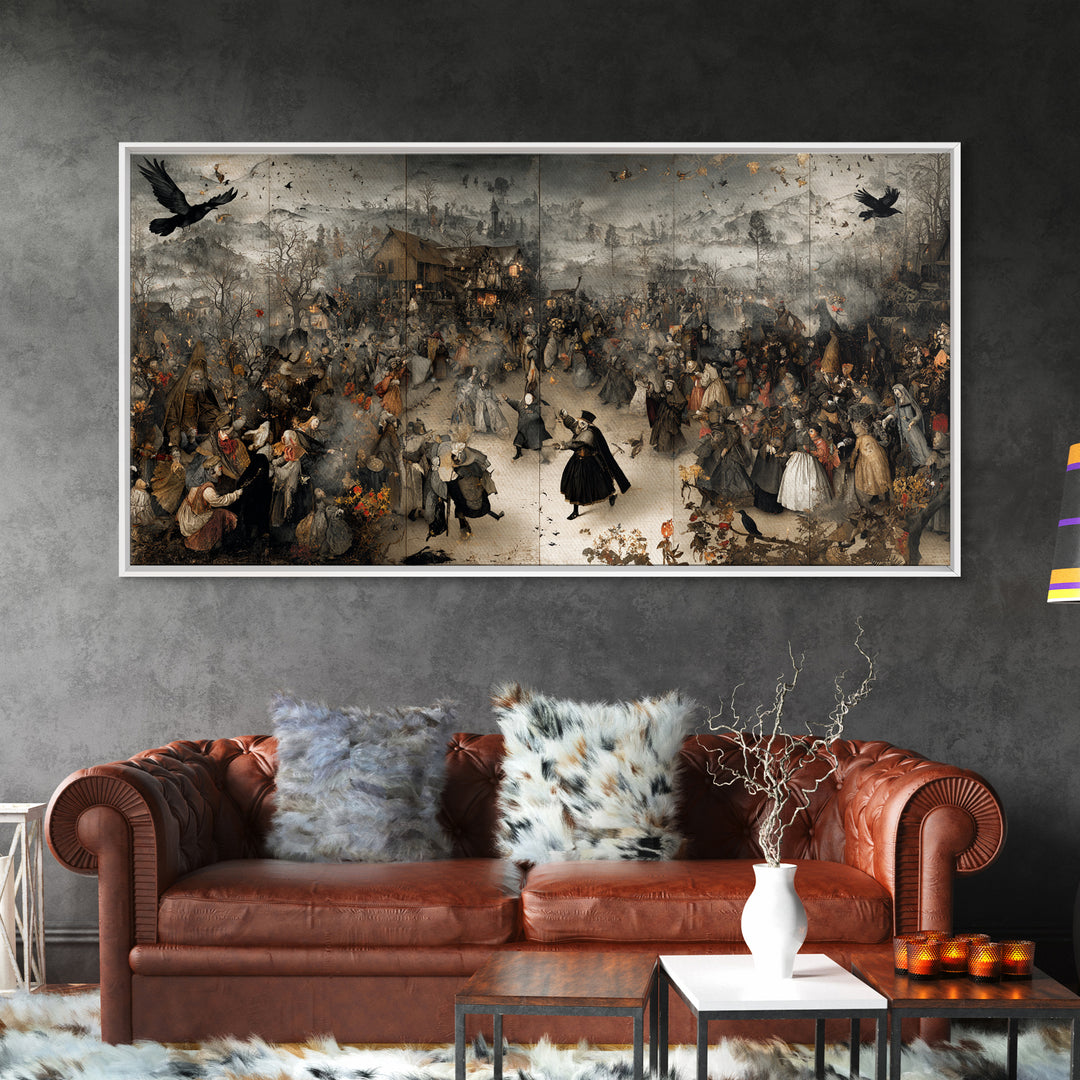 The Marionette Master, Northern Renaissance Horror, Wide Panoramic Art, Dark Halloween Decor, Canvas Print, Halloween Wall Art