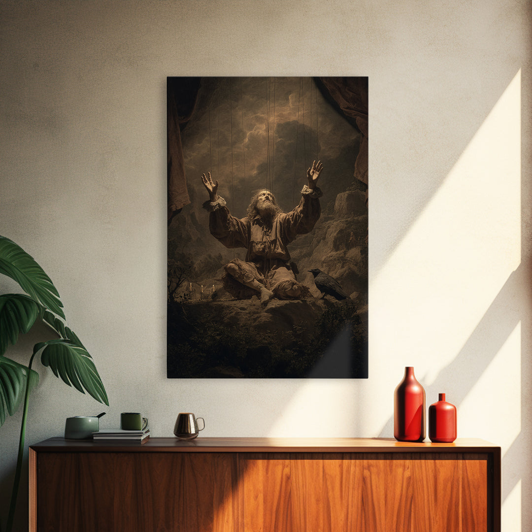 The Marionette Master, Baroque Witchcraft Art, Vertical Wall Art, Dark Halloween Decor, Canvas Print, Halloween Wall Art