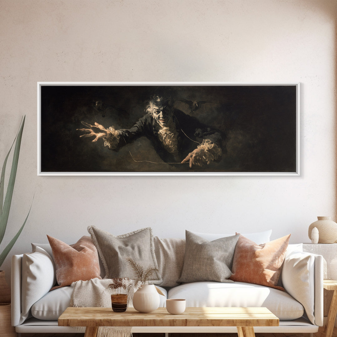 The Marionette Master, Dark Romantic Horror Art, Extra Wide Wall Art, Macabre Wall Art, Framed Canvas Print, Halloween Wall Art