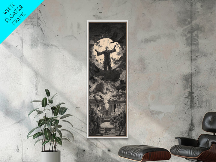 The Marionette Master, Architectural Etching Art, Tall Narrow Wall Art, Dark Halloween Decor, Framed Canvas Print