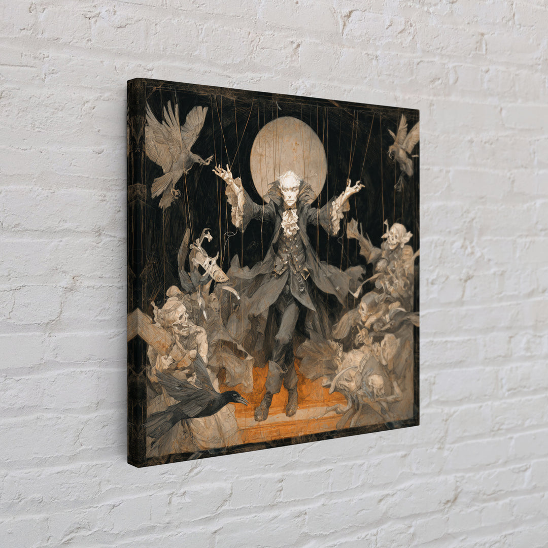 The Marionette Master, Decadent Gothic Art, Square Wall Art, Macabre Wall Art, Framed Canvas Print, Halloween Wall Art
