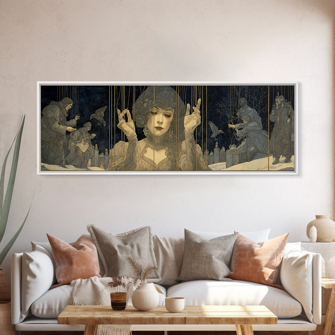 The Marionette Master, Symbolist Death Art, Extra Wide Wall Art, Macabre Wall Art, Canvas Print, Halloween Wall Art, Halloween Decor