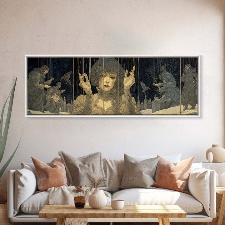 The Marionette Master, Symbolist Death Art, Extra Wide Wall Art, Macabre Wall Art, Canvas Print, Halloween Wall Art, Halloween Decor