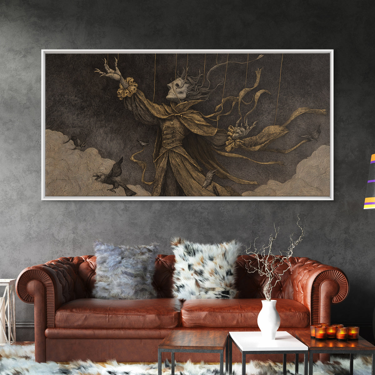 The Marionette Master, Expressionist Nightmare Art, Wide Panoramic Art, Dark Fantasy Wall Art, Canvas Print, Halloween Wall Art