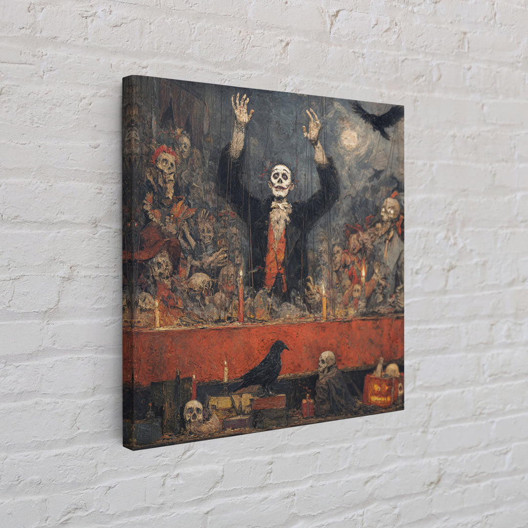 The Marionette Master, Grotesque Carnival Art, Square Wall Art, Dark Halloween Decor, Framed Canvas Print, Halloween Wall Art