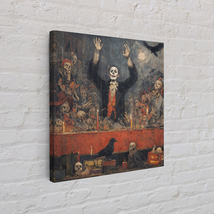 The Marionette Master, Grotesque Carnival Art, Square Wall Art, Dark Halloween Decor, Framed Canvas Print, Halloween Wall Art