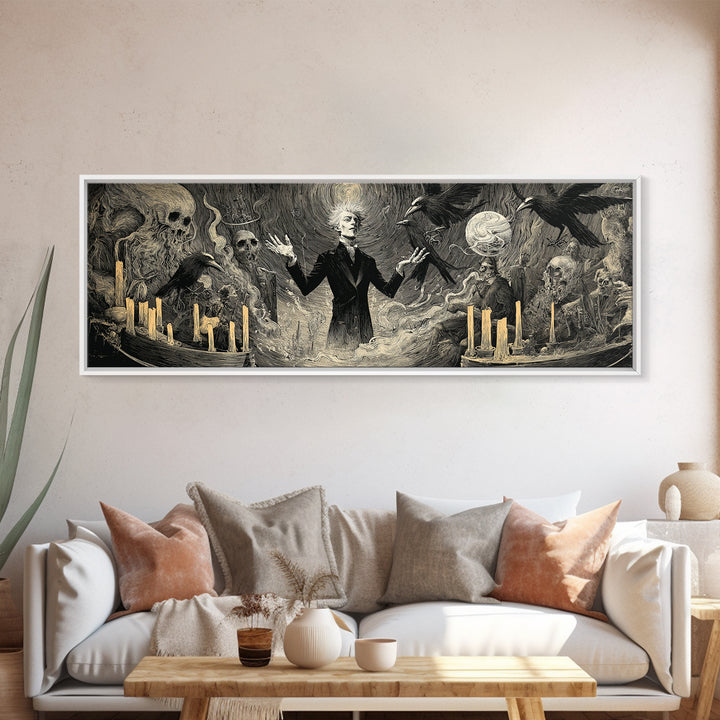 The Marionette Master, Expressionist Gothic Art, Extra Wide Wall Art, Macabre Wall Art, Framed Canvas Print, Halloween Wall Art
