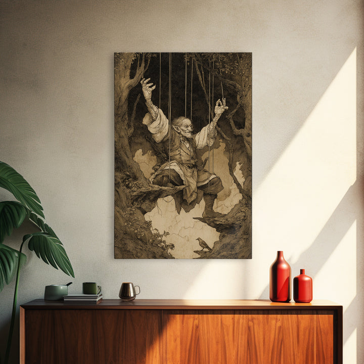 The Marionette Master, Gothic Storybook Art, Vertical Wall Art, Gothic Horror Wall Art, Canvas Print, Halloween Wall Art