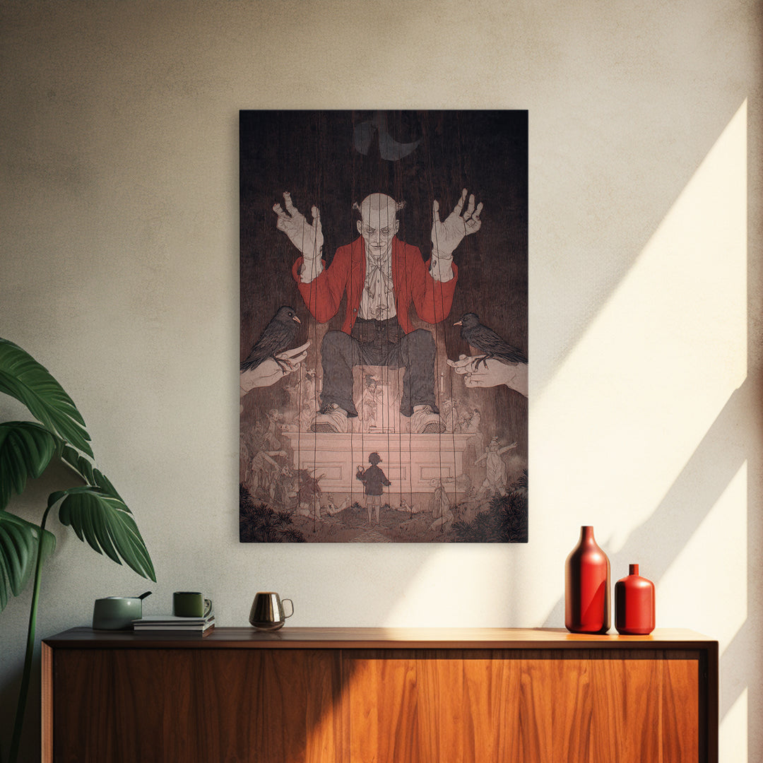 The Marionette Master, Victorian Macabre Art, Vertical Wall Art, Dark Fantasy Wall Art, Canvas Print, Halloween Wall Art