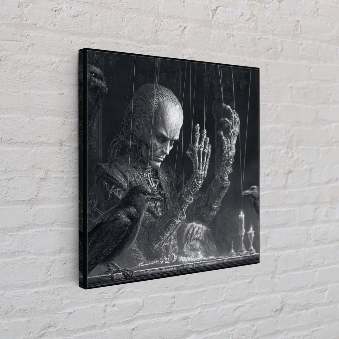 The Marionette Master, Biomechanical Horror Art, Square Wall Art, Dark Halloween Decor, Framed Canvas Print, Halloween Wall Art