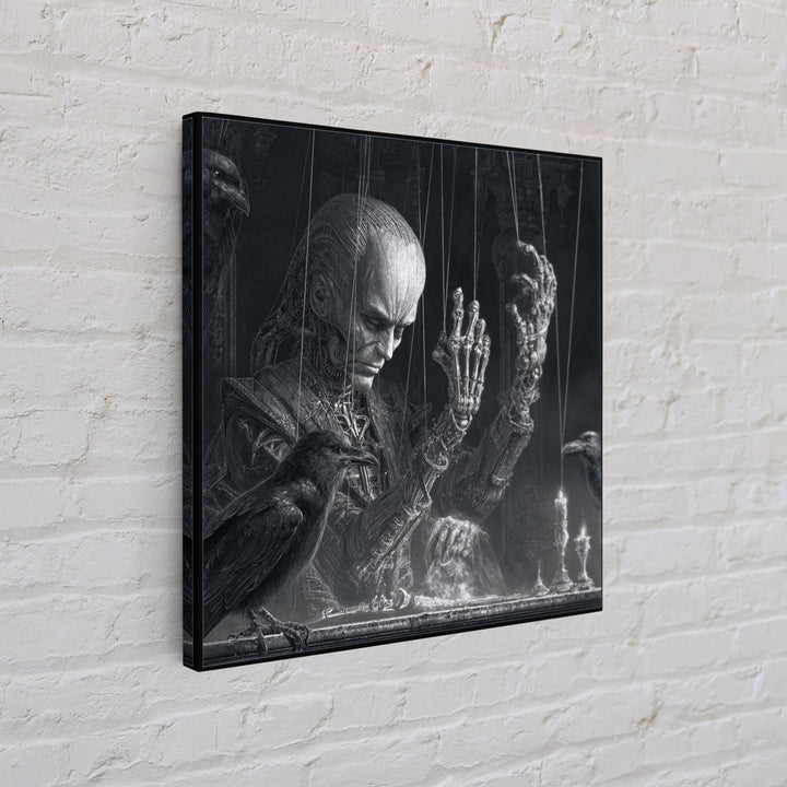 The Marionette Master, Biomechanical Horror Art, Square Wall Art, Dark Halloween Decor, Framed Canvas Print, Halloween Wall Art