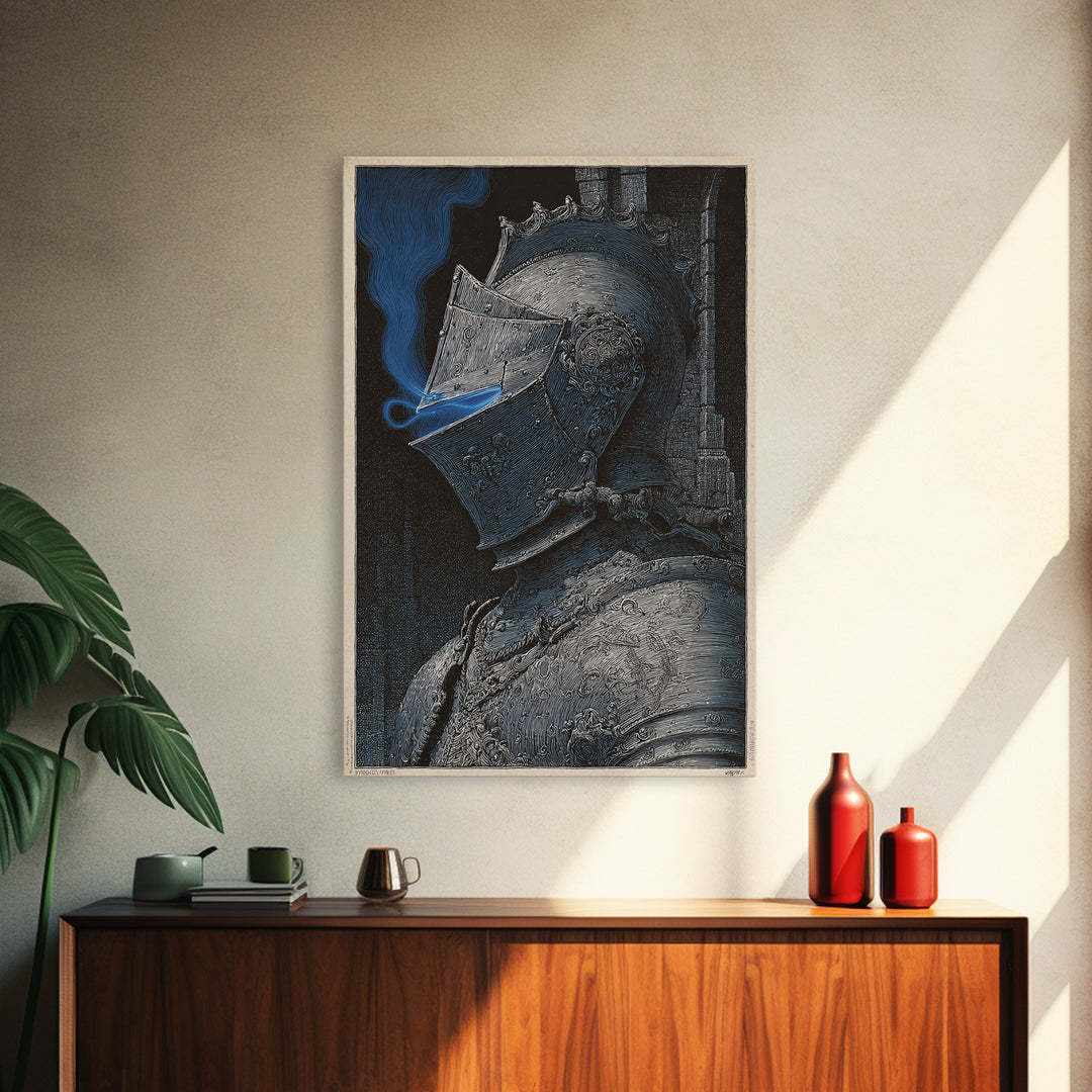 The Spectral Knight, Renaissance Engraving Art, Vertical Wall Art, Dark Fantasy Wall Art, Canvas Print, Halloween Wall Art