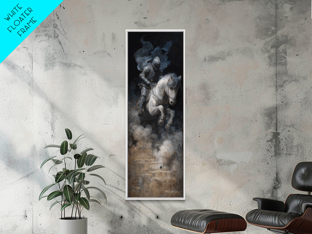 The Spectral Knight, Symbolist Dream Art, Tall Narrow Wall Art, Dark Halloween Decor, Framed Canvas Print, Halloween Wall Art