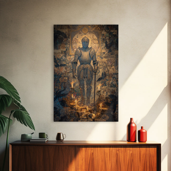 The Spectral Knight, Ornate Symbolist Art, Vertical Wall Art, Dark Halloween Decor, Canvas Print, Halloween Wall Art