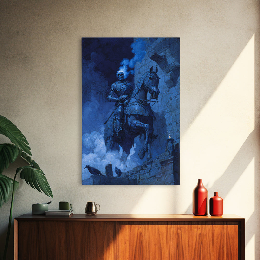 The Spectral Knight, Decadent Gothic Art, Vertical Wall Art, Gothic Horror Wall Art, Framed Canvas Print, Halloween Wall Art