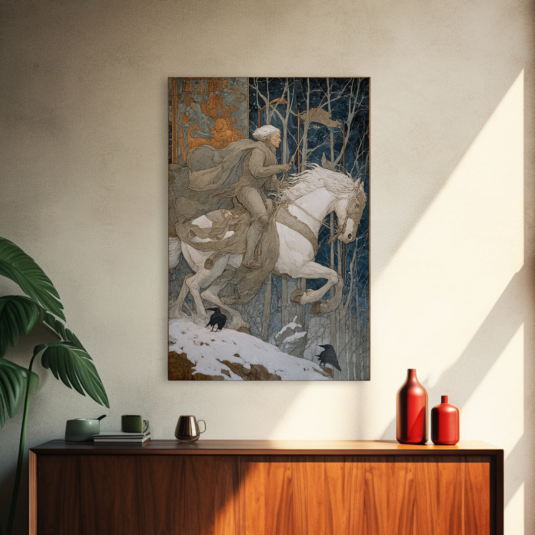 The Spectral Knight, Symbolist Death Art, Vertical Wall Art, Dark Halloween Decor, Canvas Print, Halloween Wall Art