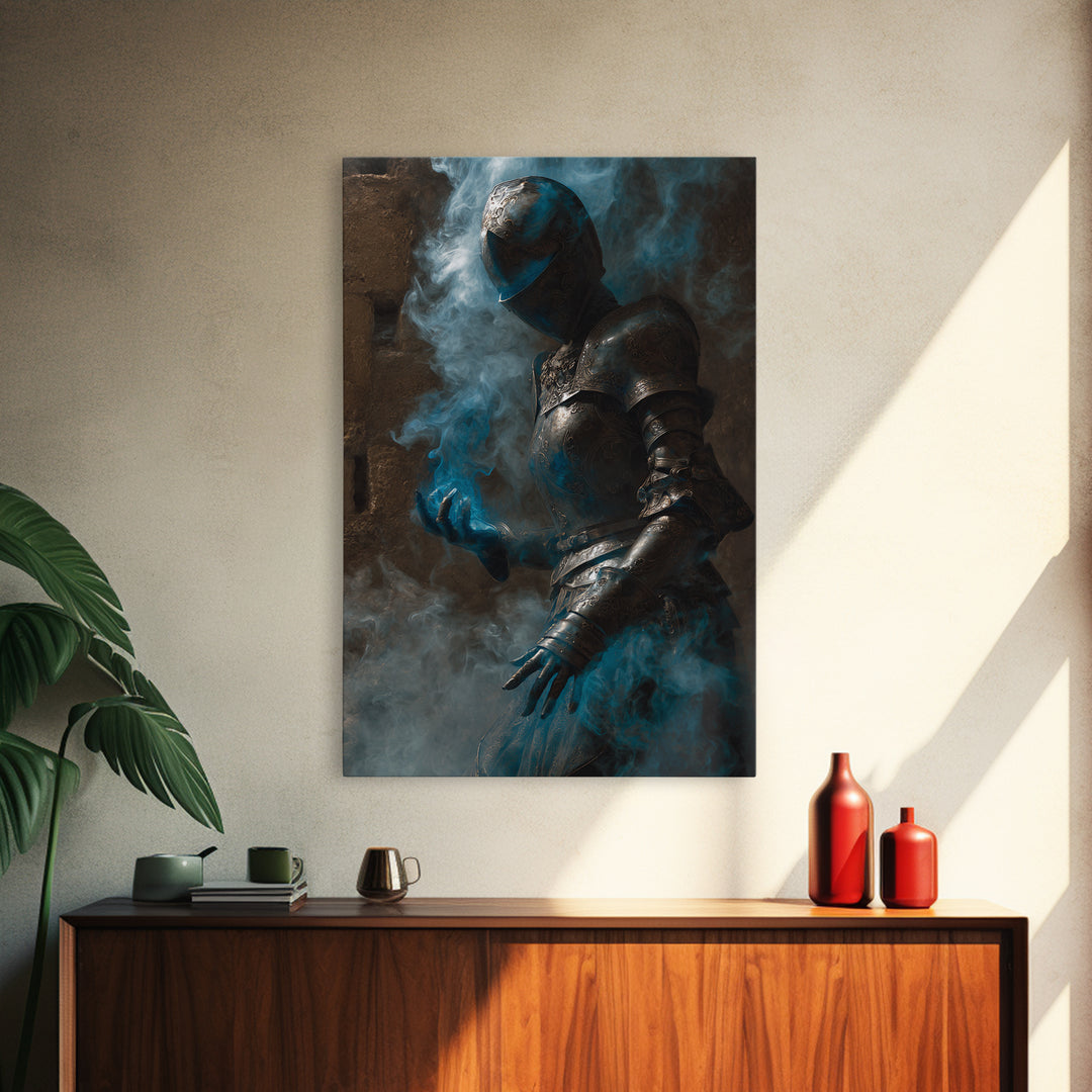 The Spectral Knight, Dark Symbolist Art, Vertical Wall Art, Dark Halloween Decor, Canvas Print, Halloween Wall Art
