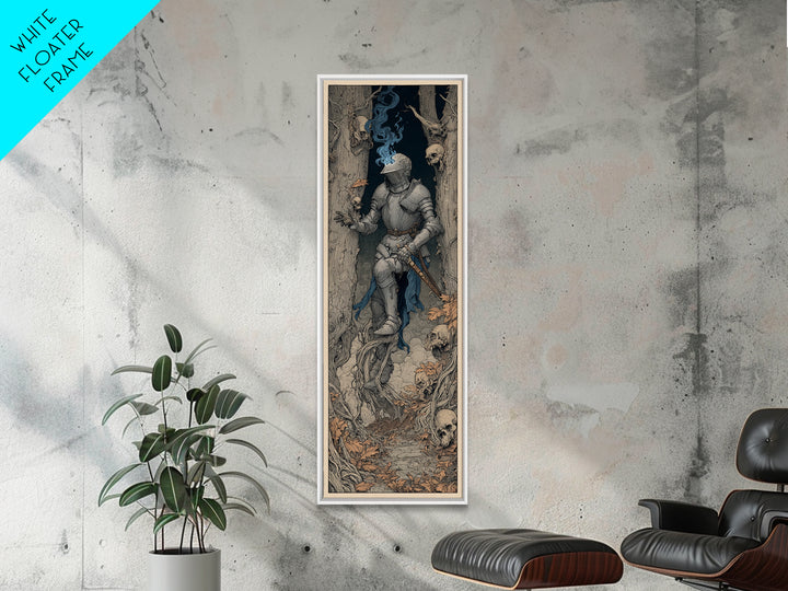 The Spectral Knight, Gothic Storybook Art, Tall Narrow Wall Art, Gothic Horror Wall Art, Framed Canvas Print, Halloween Wall Art