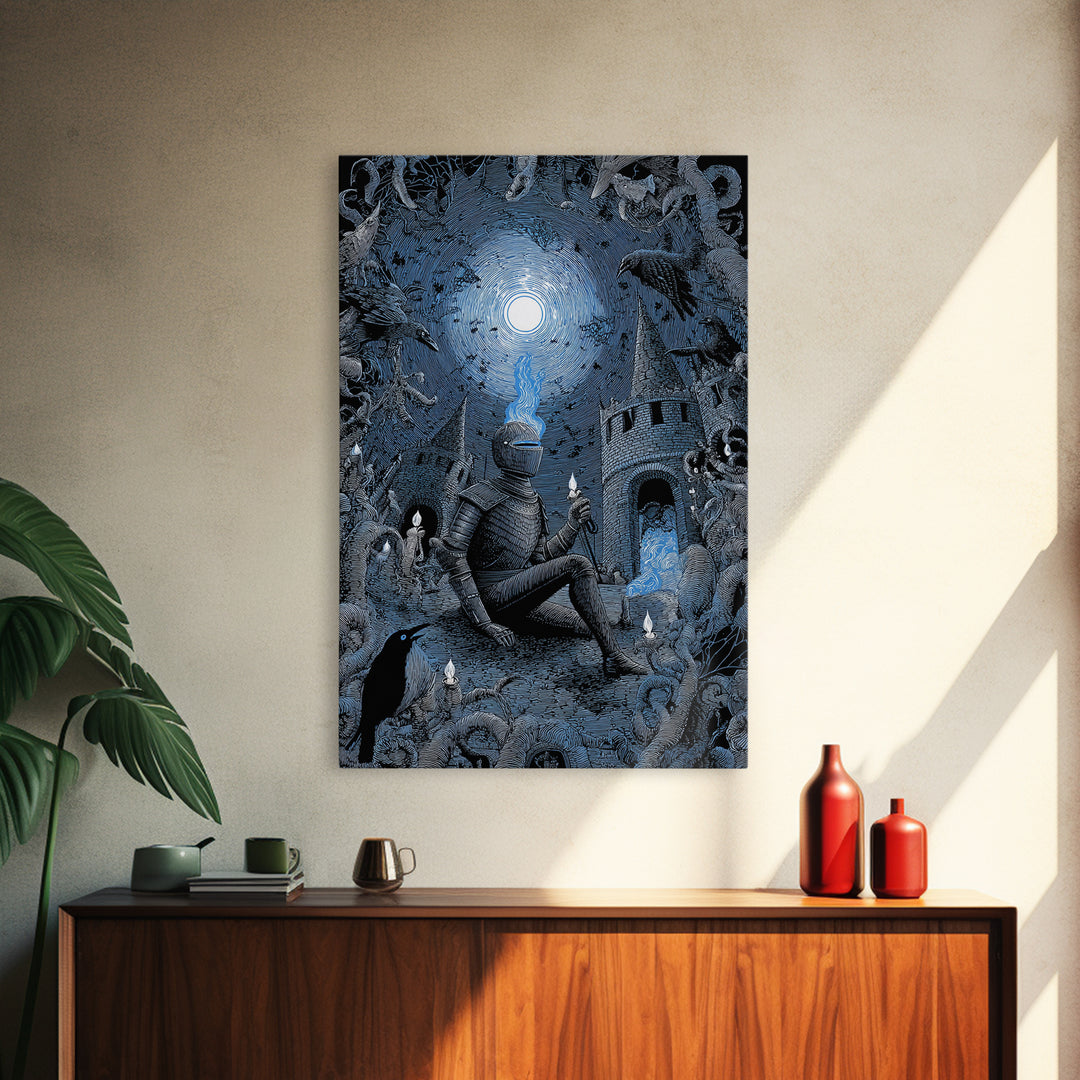 The Spectral Knight, Victorian Macabre Art, Vertical Wall Art, Gothic Horror Wall Art, Framed Canvas Print, Halloween Wall Art