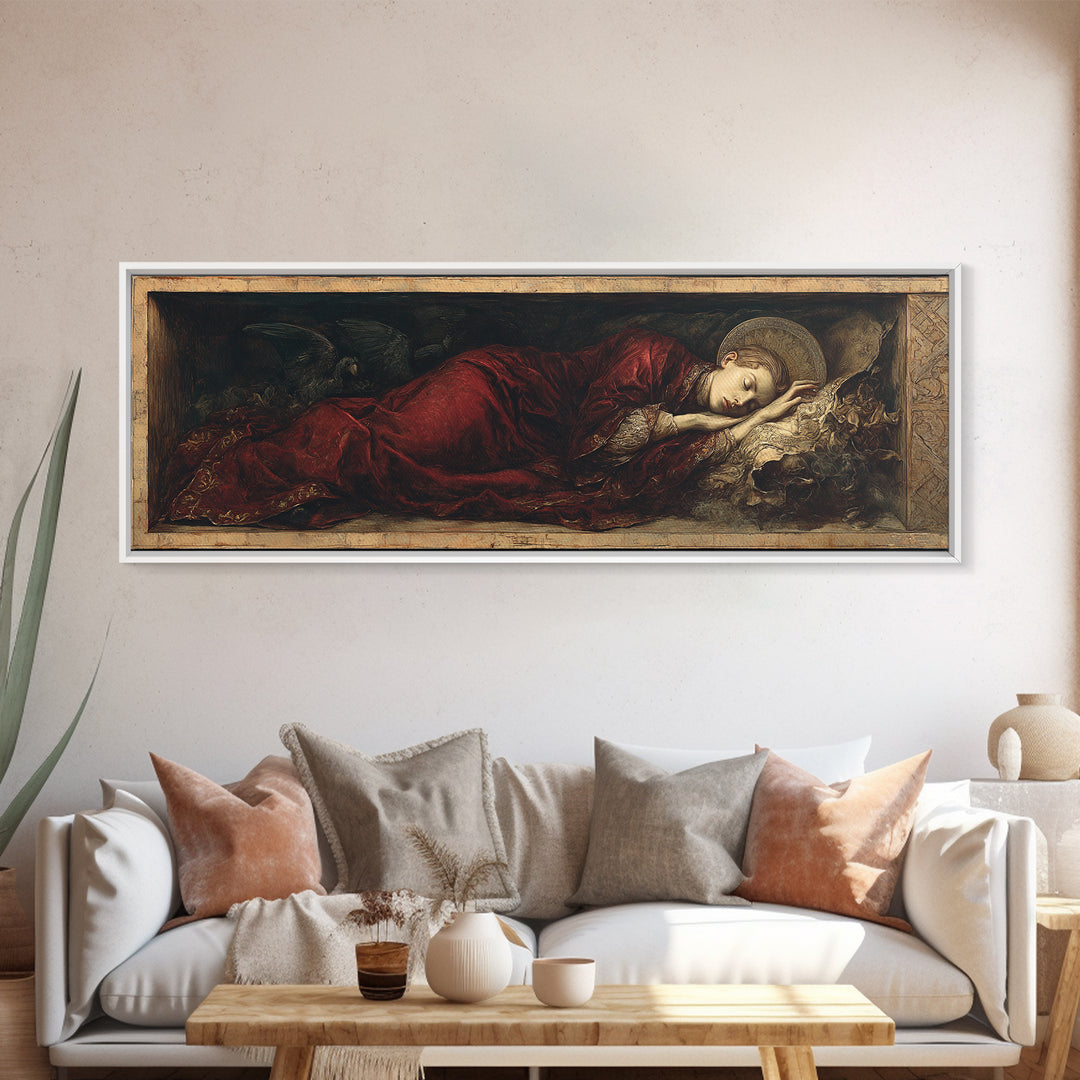 The Coffin Sleeper, Dark Renaissance Art, Extra Wide Wall Art, Gothic Horror Wall Art, Framed Canvas Print, Halloween Wall Art
