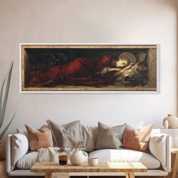 The Coffin Sleeper, Dark Renaissance Art, Extra Wide Wall Art, Gothic Horror Wall Art, Framed Canvas Print, Halloween Wall Art