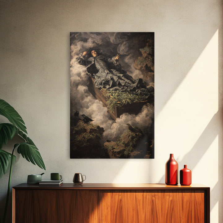 The Coffin Sleeper, Baroque Witchcraft Art, Vertical Wall Art, Macabre Wall Art, Framed Canvas Print, Halloween Wall Art
