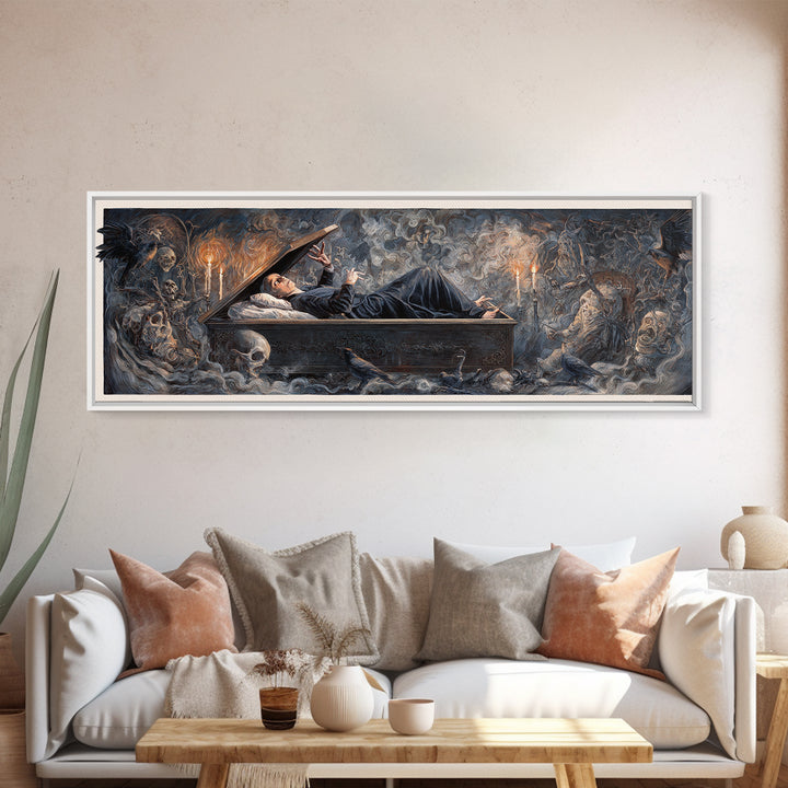 The Coffin Sleeper, Gothic Nightmare Art, Extra Wide Wall Art, Dark Halloween Decor, Canvas Print, Halloween Wall Art