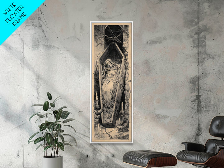 The Coffin Sleeper, Architectural Etching Art, Tall Narrow Wall Art, Gothic Horror Wall Art, Canvas Print, Halloween Wall Art