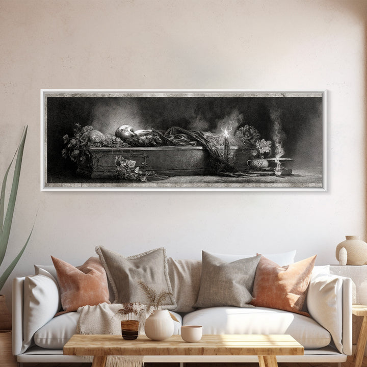 The Coffin Sleeper, Symbolist Dream Art, Extra Wide Wall Art, Dark Fantasy Wall Art, Canvas Print, Halloween Wall Art