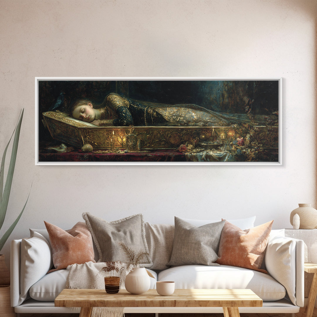 The Coffin Sleeper, Ornate Symbolist Art, Extra Wide Wall Art, Gothic Horror Wall Art, Canvas Print, Halloween Wall Art