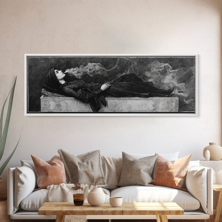 The Coffin Sleeper, Dark Symbolist Art, Extra Wide Wall Art, Gothic Horror Wall Art, Canvas Print, Halloween Wall Art