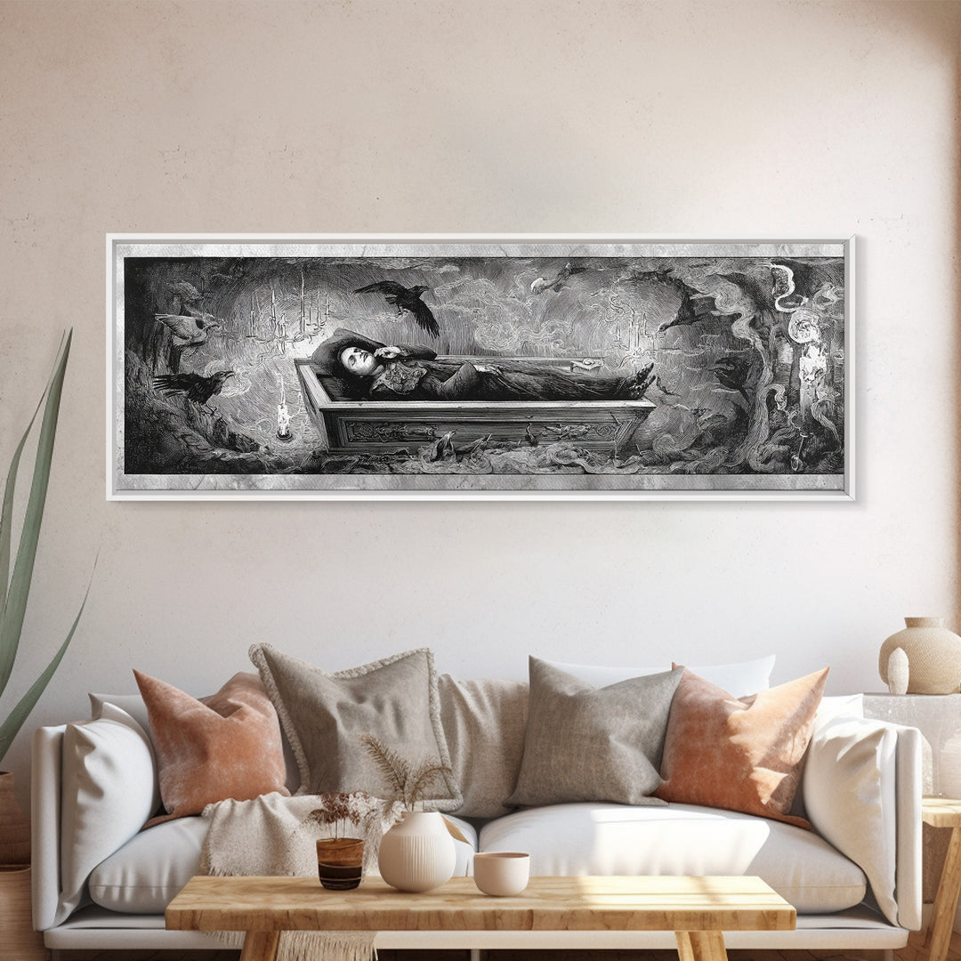 The Coffin Sleeper, Expressionist Nightmare Art, Extra Wide Wall Art, Gothic Horror Wall Art, Framed Canvas Print, Halloween Wall Art