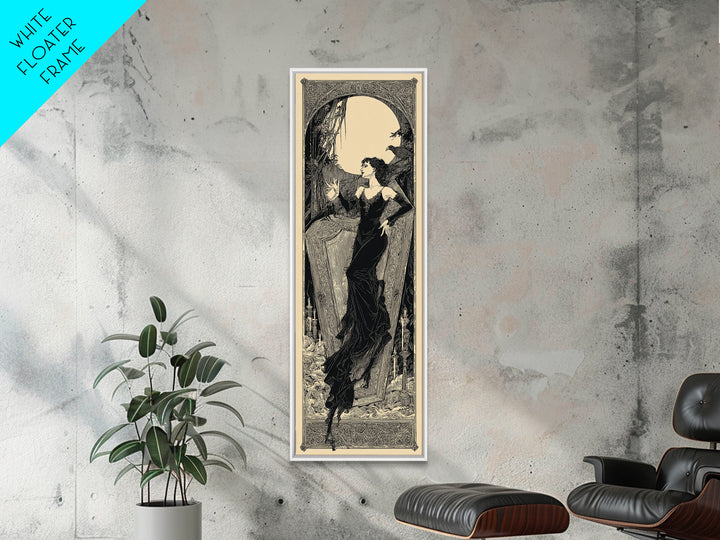 The Coffin Sleeper, Decadent Line Art, Tall Narrow Wall Art, Gothic Horror Wall Art, Canvas Print, Halloween Wall Art