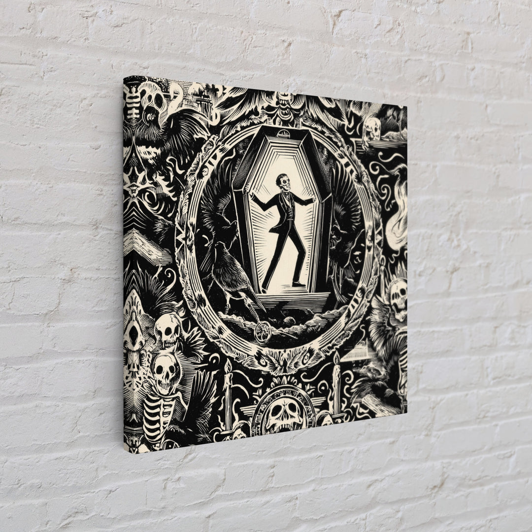The Coffin Sleeper, Macabre Folk Print Art, Square Wall Art, Dark Halloween Decor, Canvas Print, Halloween Wall Art