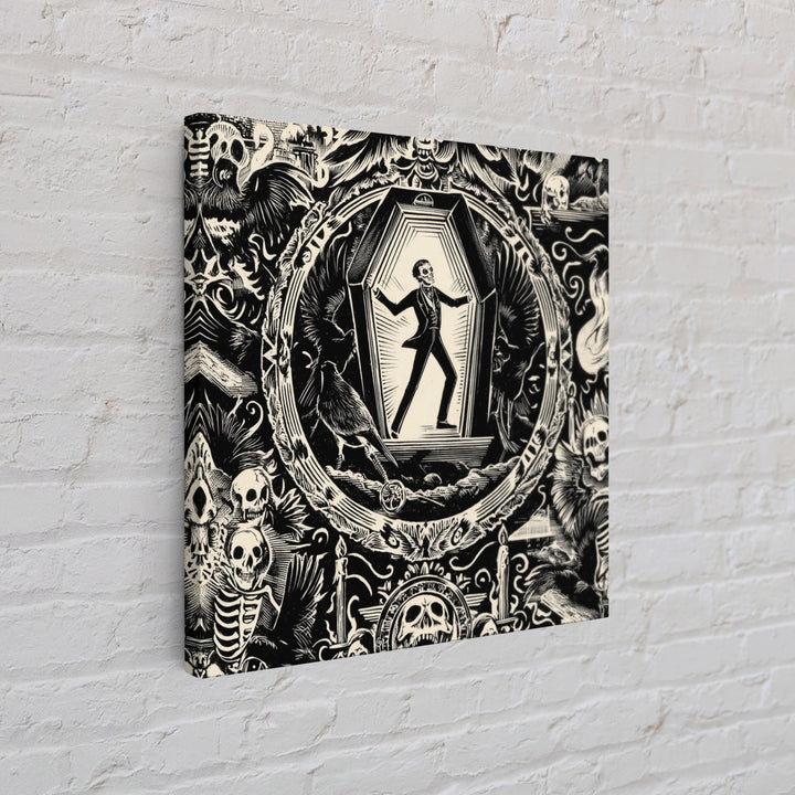 The Coffin Sleeper, Macabre Folk Print Art, Square Wall Art, Dark Halloween Decor, Canvas Print, Halloween Wall Art