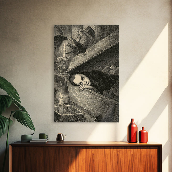 The Coffin Sleeper, Victorian Macabre Art, Vertical Wall Art, Gothic Horror Wall Art, Canvas Print, Halloween Wall Art