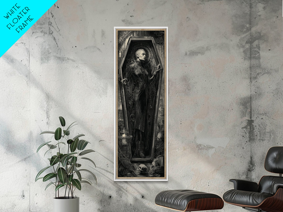 The Coffin Sleeper, Biomechanical Horror Art, Tall Narrow Wall Art, Gothic Horror Wall Art, Framed Canvas Print, Halloween Wall Art