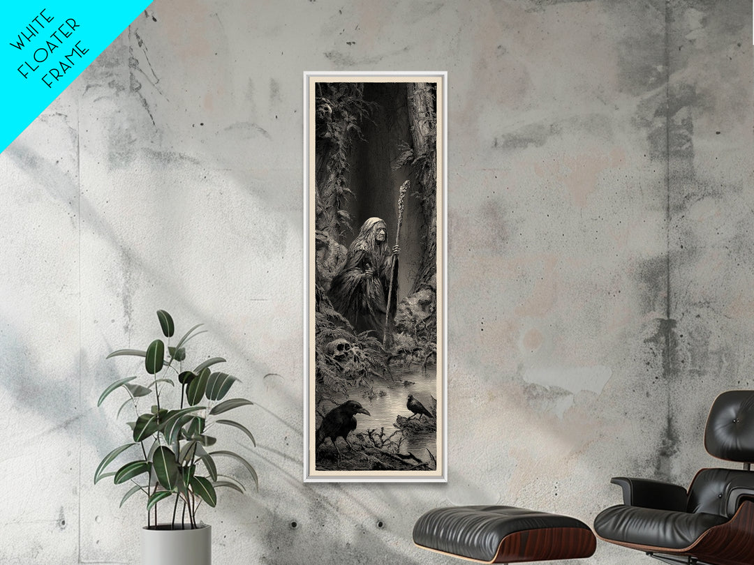 The Swamp Witch, Gothic Engraving Art, Tall Narrow Wall Art, Macabre Wall Art, Framed Canvas Print, Halloween Wall Art