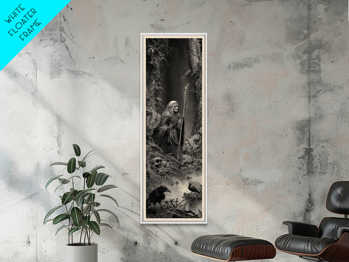 The Swamp Witch, Gothic Engraving Art, Tall Narrow Wall Art, Macabre Wall Art, Framed Canvas Print, Halloween Wall Art