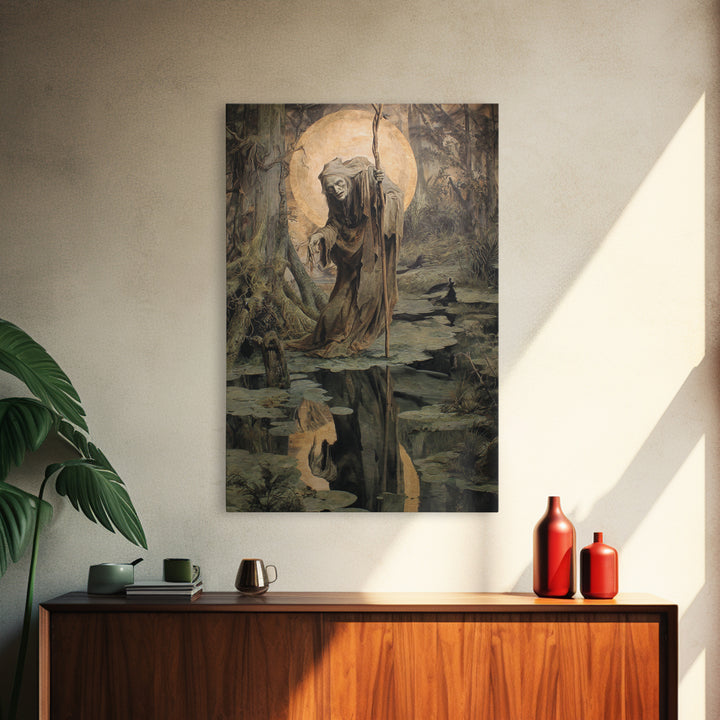 The Swamp Witch, Dark Renaissance Art, Vertical Wall Art, Gothic Horror Wall Art, Canvas Print, Halloween Wall Art