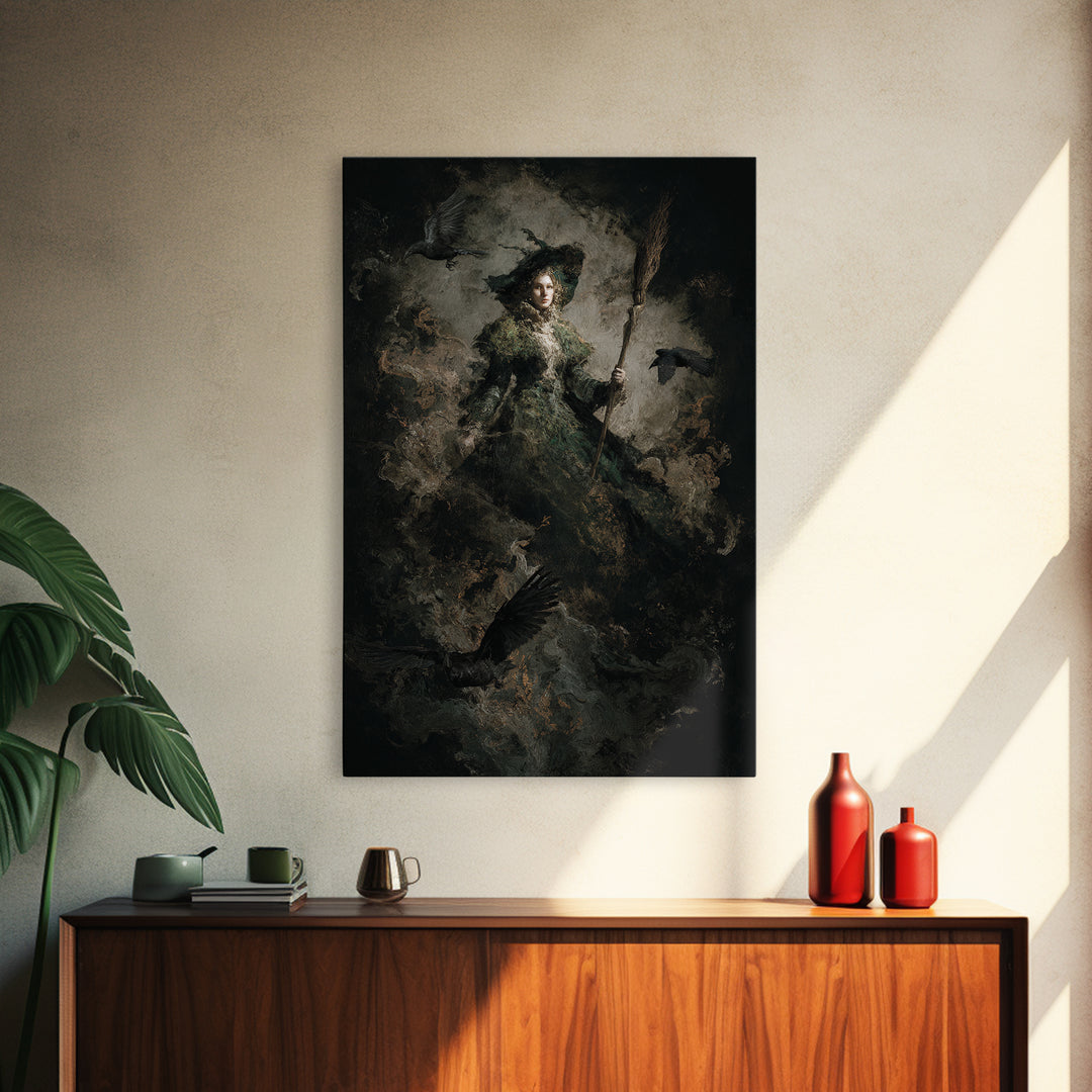 The Swamp Witch, Dark Romantic Horror Art, Vertical Wall Art, Dark Fantasy Wall Art, Framed Canvas Print, Halloween Wall Art