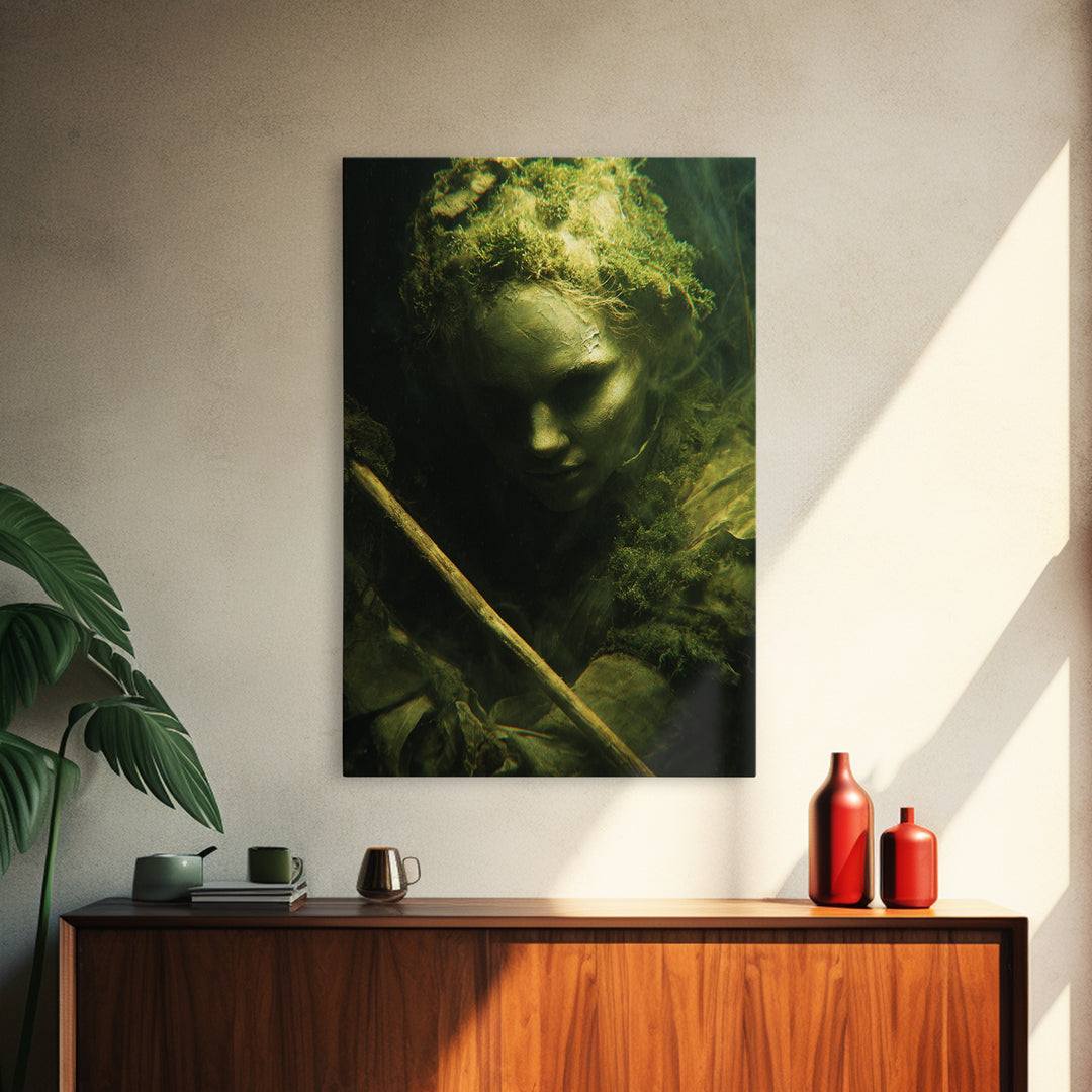 The Swamp Witch, Gothic Nightmare Art, Vertical Wall Art, Dark Halloween Decor, Framed Canvas Print, Halloween Wall Art
