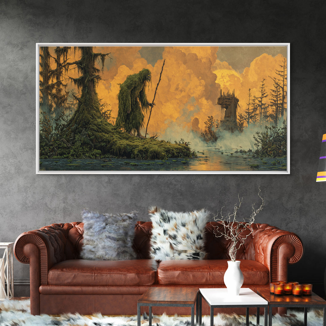 The Swamp Witch, Apocalyptic Romantic Art, Wide Panoramic Art, Dark Halloween Decor, Canvas Print, Halloween Wall Art, Macabre Wall Art