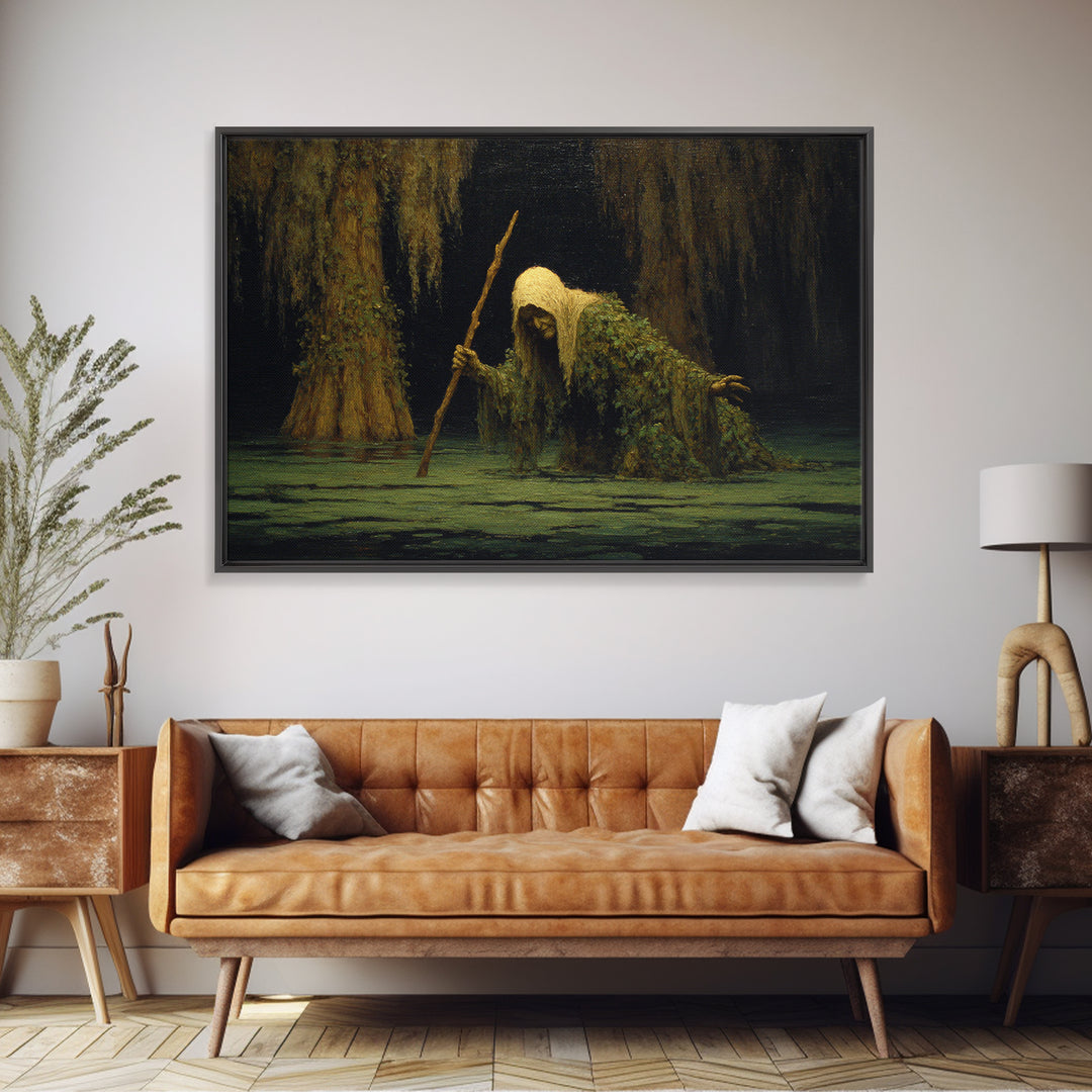 The Swamp Witch, Symbolist Gothic Landscape, Landscape Wall Art, Dark Halloween Decor, Canvas Print, Halloween Wall Art, Dark Fantasy Art
