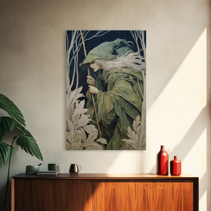 The Swamp Witch, Symbolist Death Art, Vertical Wall Art, Macabre Wall Art, Framed Canvas Print, Halloween Wall Art