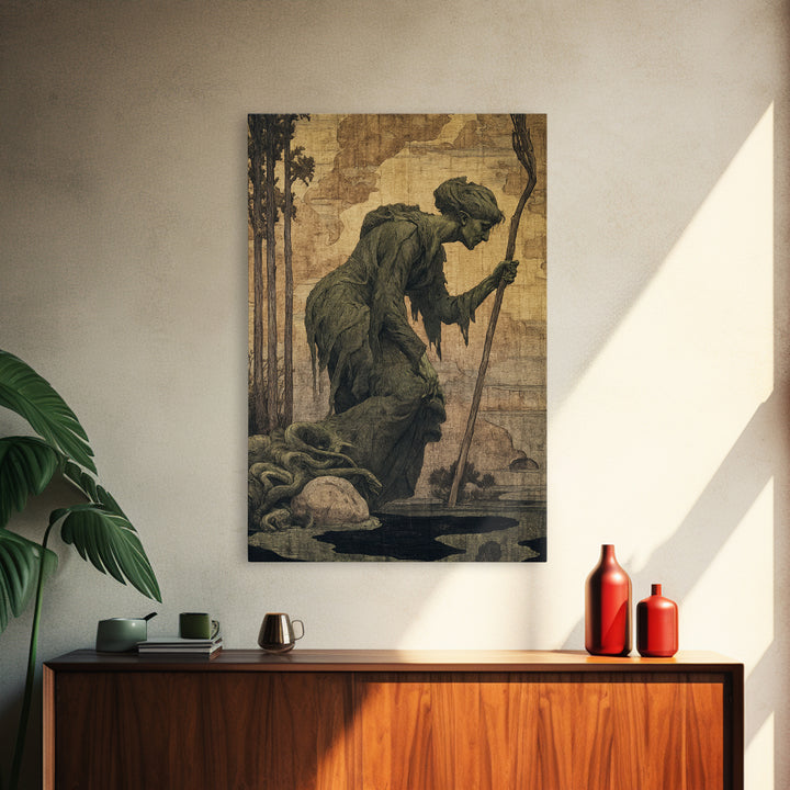 The Swamp Witch, Dark Symbolist Art, Vertical Wall Art, Dark Fantasy Wall Art, Framed Canvas Print, Halloween Wall Art