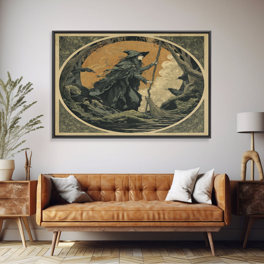 The Swamp Witch, Symbolist Etching Art, Square Wall Art, Dark Halloween Decor, Canvas Print, Halloween Wall Art, Gothic Home Decor