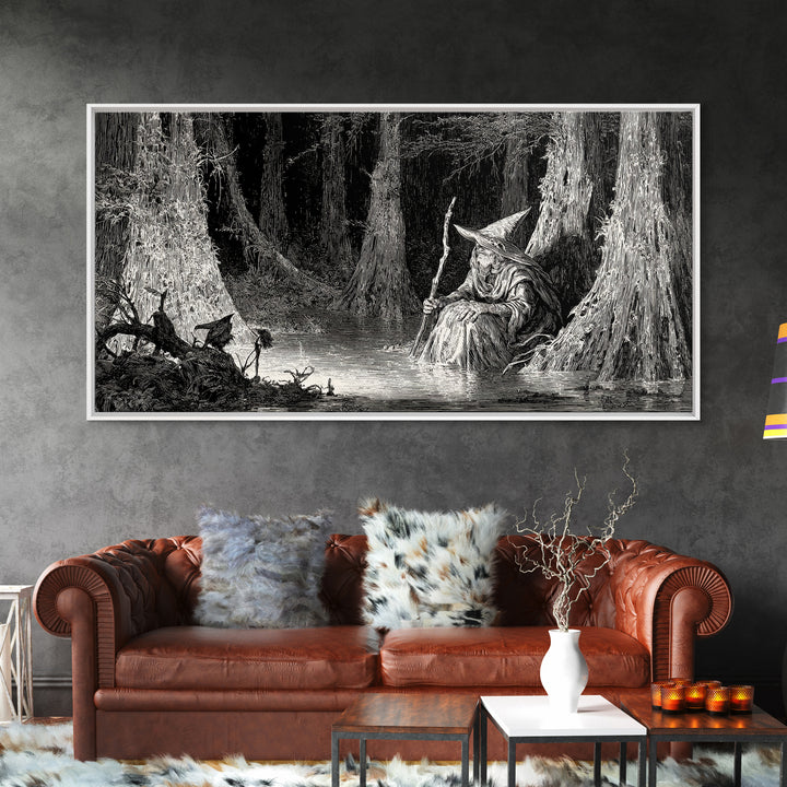 The Swamp Witch, Expressionist Nightmare Art, Wide Panoramic Art, Dark Fantasy Wall Art, Canvas Print, Halloween Wall Art, Dark Fantasy Art