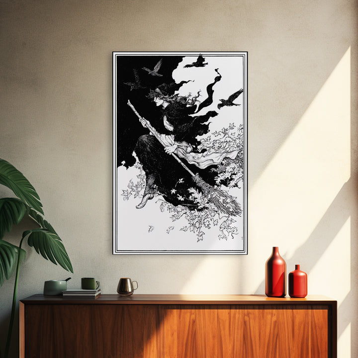The Swamp Witch, Decadent Line Art, Vertical Wall Art, Gothic Horror Wall Art, Canvas Print, Halloween Wall Art, Halloween Decor