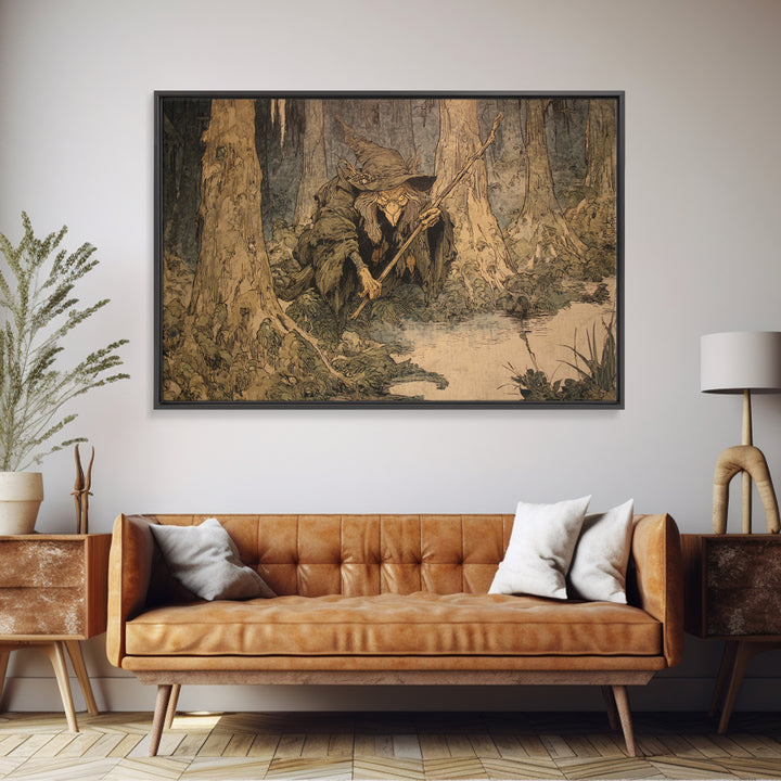 The Swamp Witch, Gothic Storybook Art, Landscape Wall Art, Dark Halloween Decor, Canvas Print, Halloween Wall Art, Macabre Wall Art